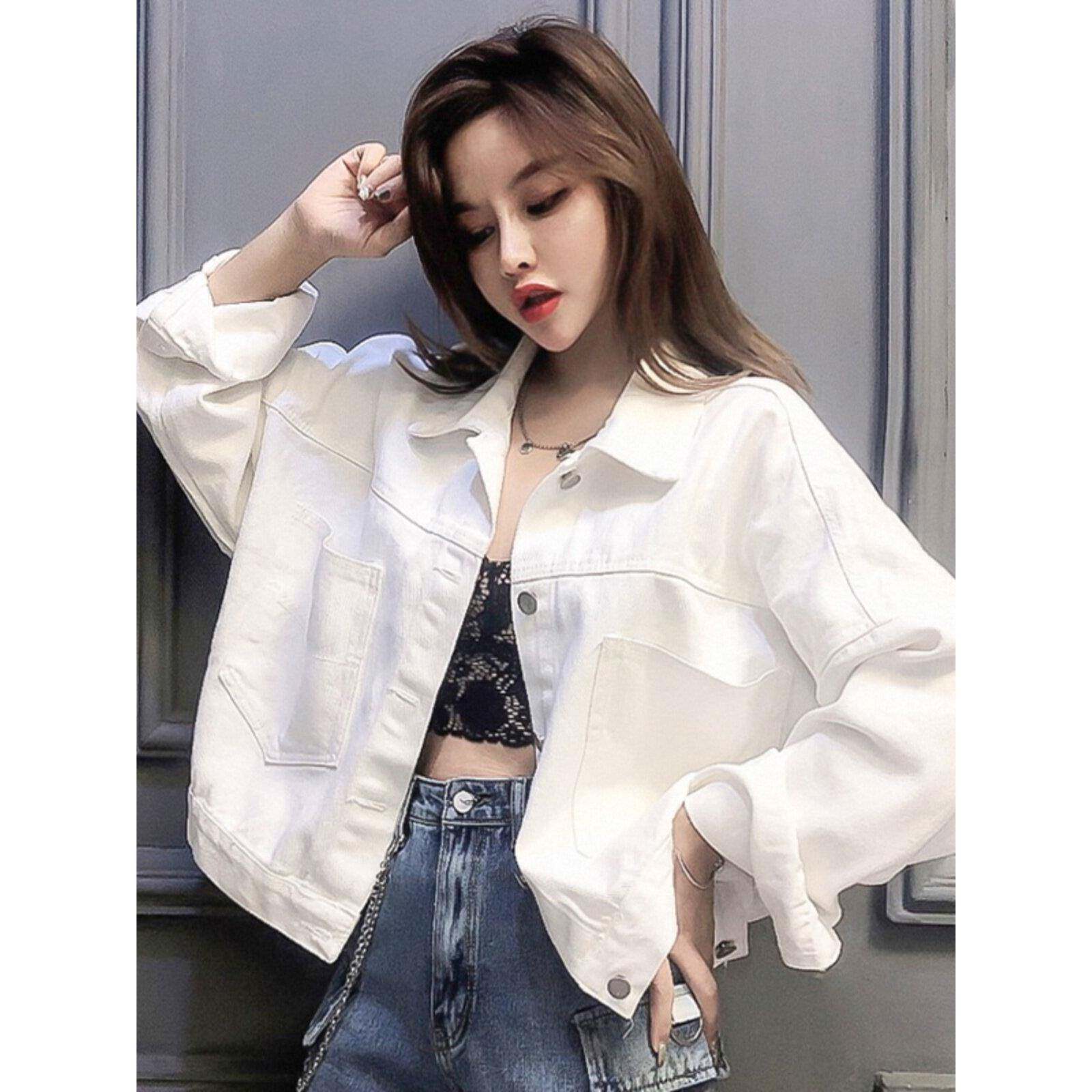 白色牛仔短款外套女春秋夹克覆古衬衫bf工装衬衣薄款辣妹露脐上衣