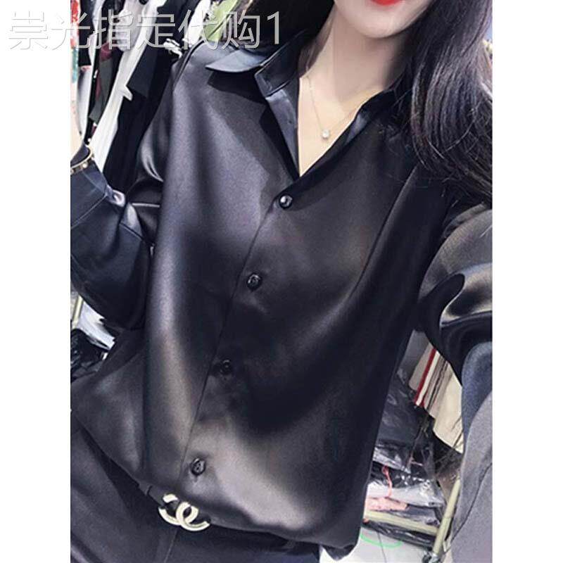 欧洲站轻奢缎面衬衫女长袖2025年春秋新款设计感小众纯色简约上衣