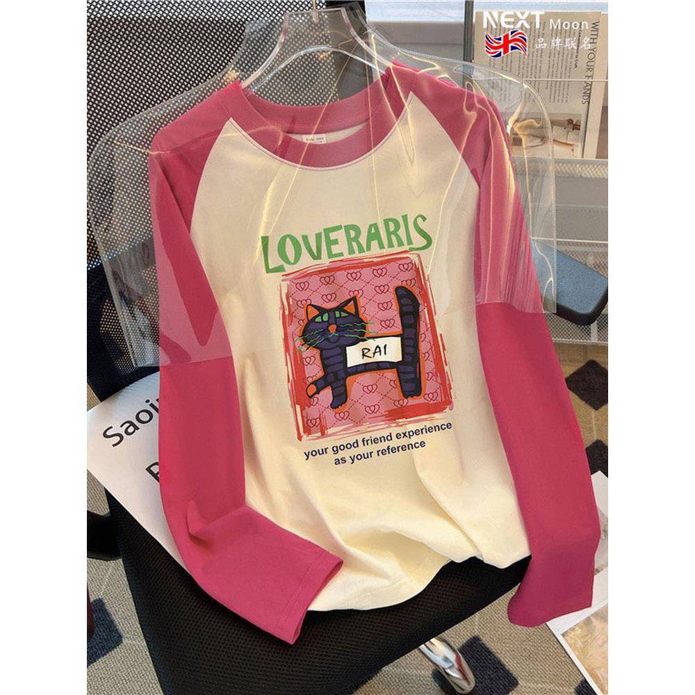 Next Moon英国联名美式覆古猫咪长袖T恤女秋2025新款小众内搭上衣