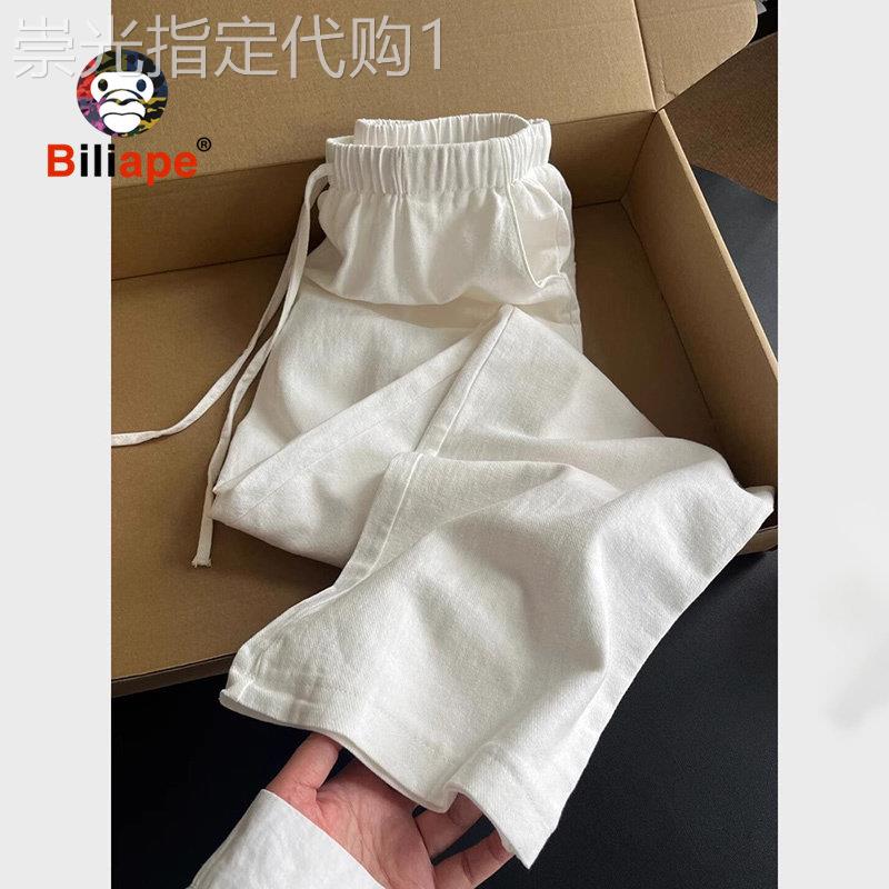 2025新款男士棉麻直筒裤 白色冰丝棉麻休闲裤 中腰纯色男裤 彼利