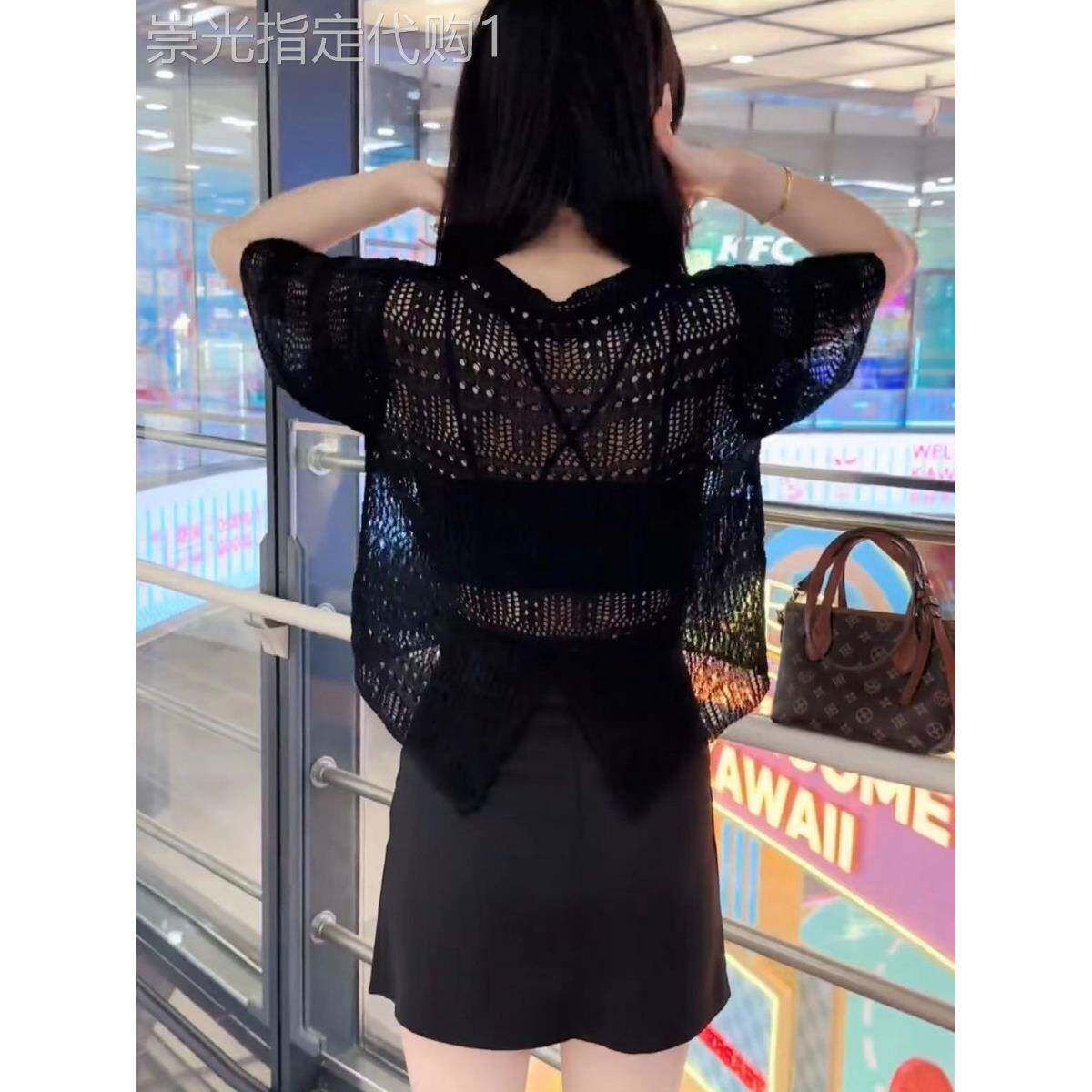 冰丝针织衫女夏季薄款2025新款气质韩版短款时尚百搭镂空罩衫上衣