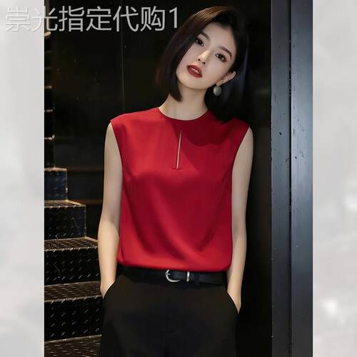 百搭简约圆领无袖衬衫女夏季2026年新款洋派减龄小衫法式复古衬衫