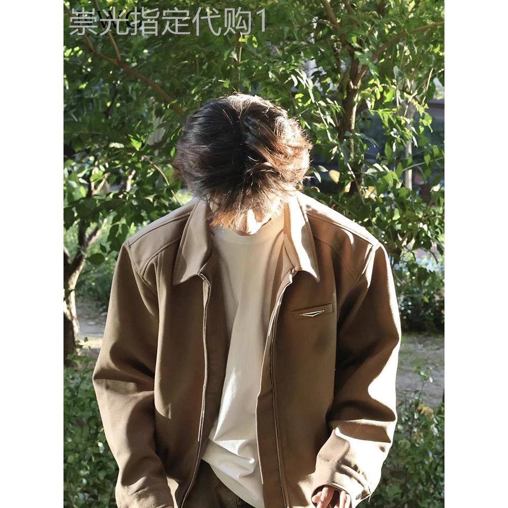 卡其色西装外套男春秋季2025新款美式短款垫肩行政夹克翻领棒球服