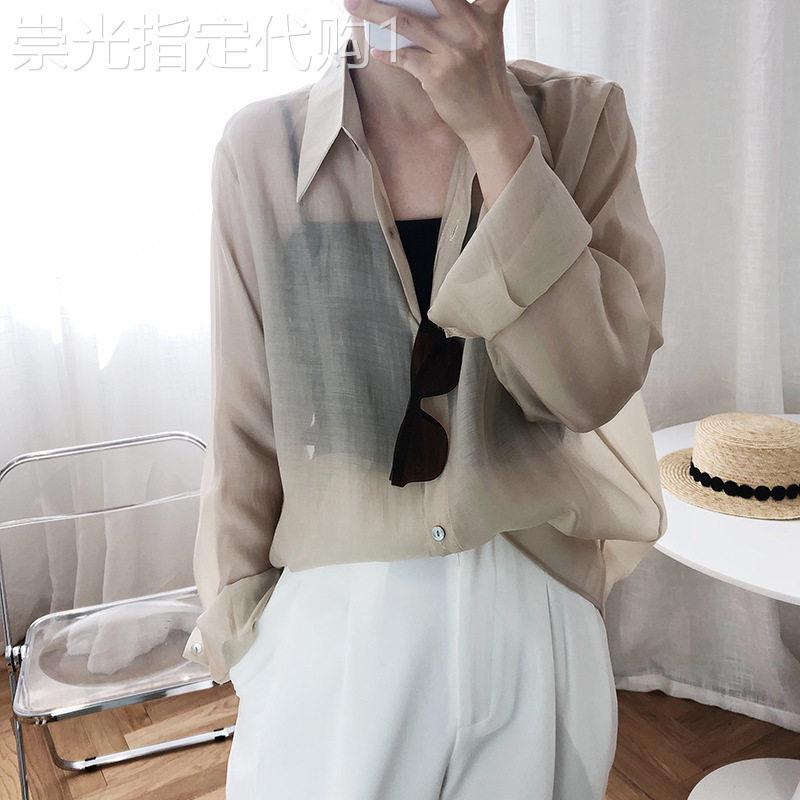 雪纺衬衫女夏2026新款透视薄款长袖外搭开衫宽松显瘦防晒衣ins潮