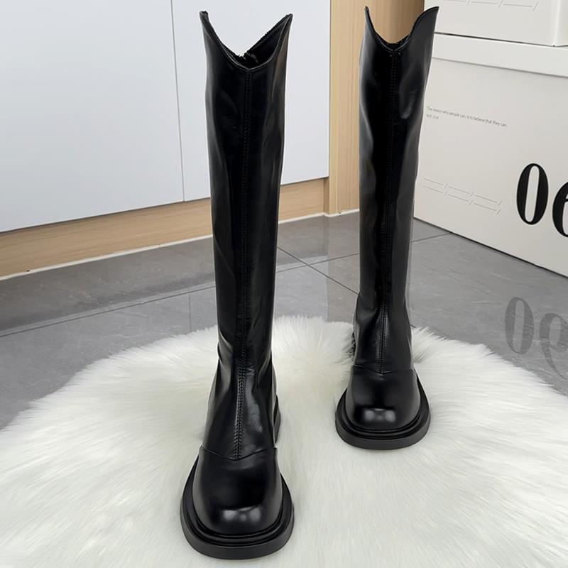 香港骑士靴女2025新款秋冬季显瘦不过膝长筒靴网红高筒厚底瘦瘦靴