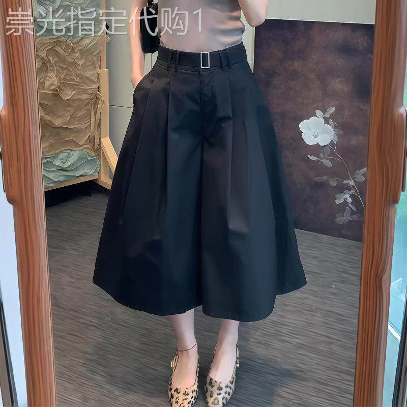 黑色裙裤女2026夏季新款高腰显瘦时尚风气质宽松垂感压褶七分裤子