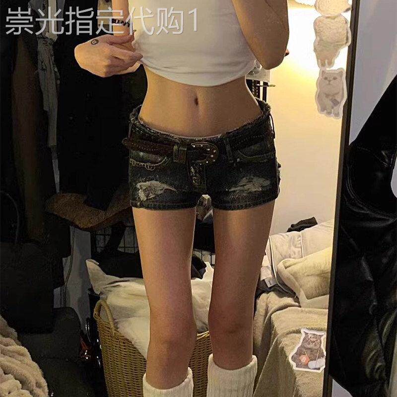 破洞牛仔短裤女夏季薄款2026新款低腰a字显瘦小个子紧身包臀热裤