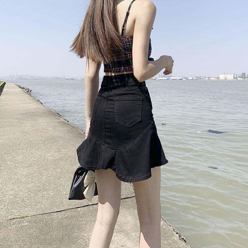 潮牌高腰牛仔半身裙女夏季薄款2026年新款短裙a字包臀鱼尾裙子ins