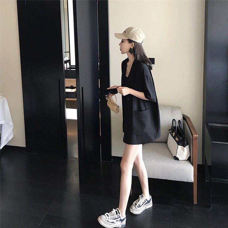 短袖西装短裤套装女夏季运动两件套装欧货爆款小个子薄款跑步服大