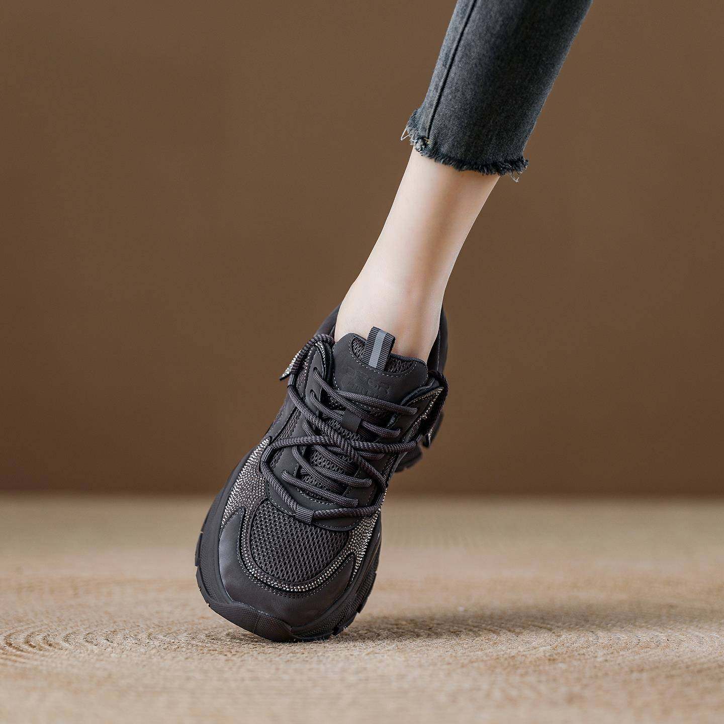 西班牙小众品牌ONGYSL厚底显脚小老爹鞋女增高运动鞋水钻休闲鞋女