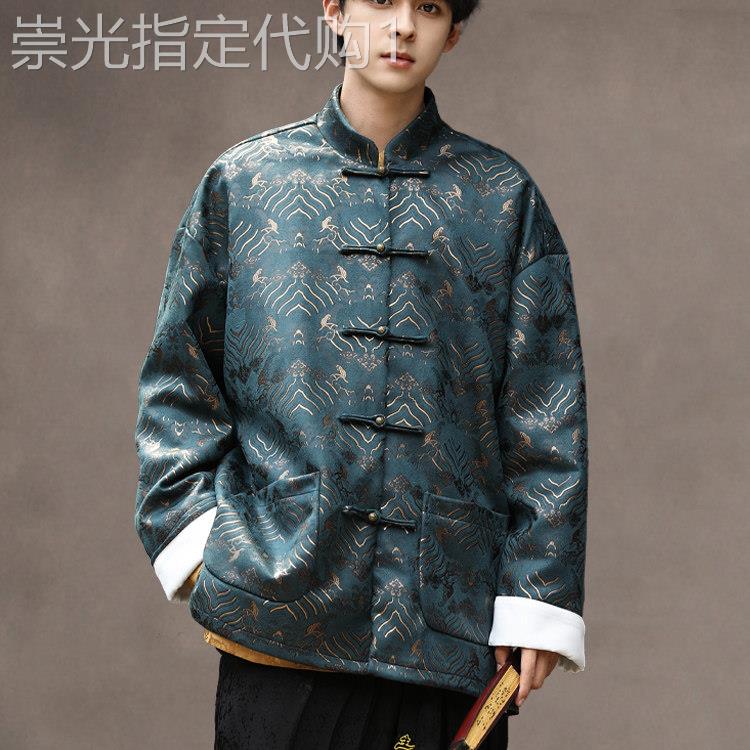 中式高档休闲唐装男士秋季新款中国风复古铜扣汉服国潮上衣外套男