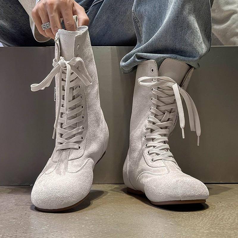 WLOFSD马丁靴男高帮秋冬透气2025新款白色英伦休闲工装靴长筒靴子