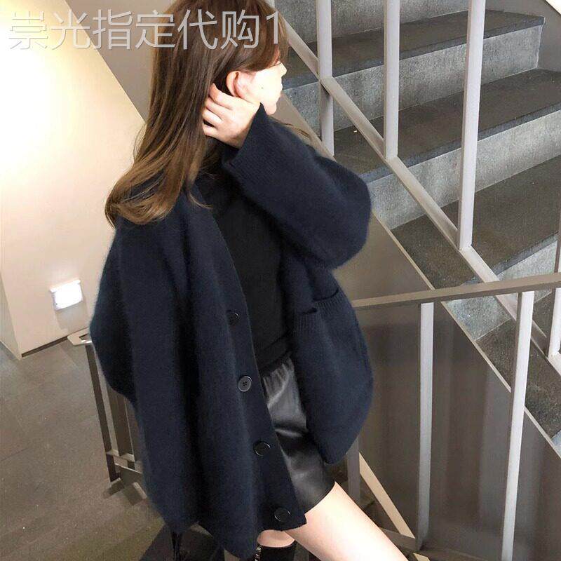 彷水貂绒毛衣外套女秋冬加厚2025新款宽松外穿慵懒风针织开衫上衣