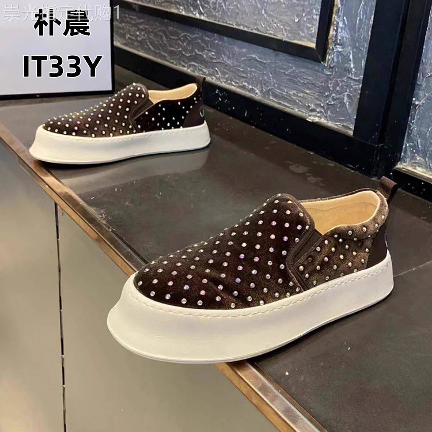 香港潮牌 IT33Y一脚蹬男鞋布面透气烫钻时尚乐福鞋轻奢百搭懒人鞋