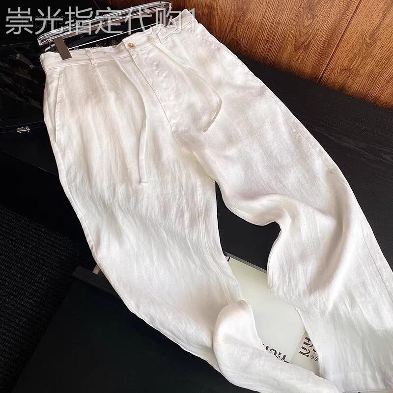 高端轻薄透气天丝亚麻休闲裤男夏日松弛感老钱风裤子宽松阔腿长裤