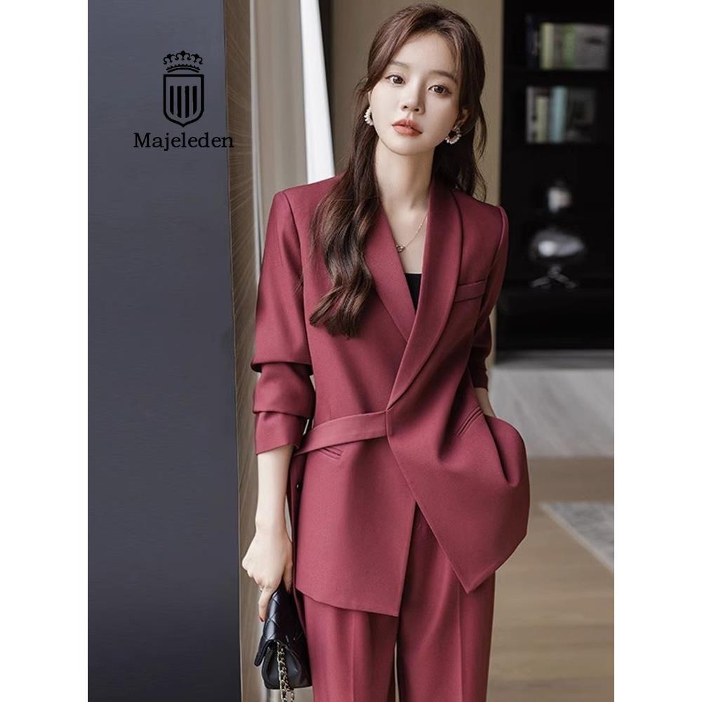 正品2025秋季新款休闲西装外套女气质女神范阔腿裤职业西服两件套