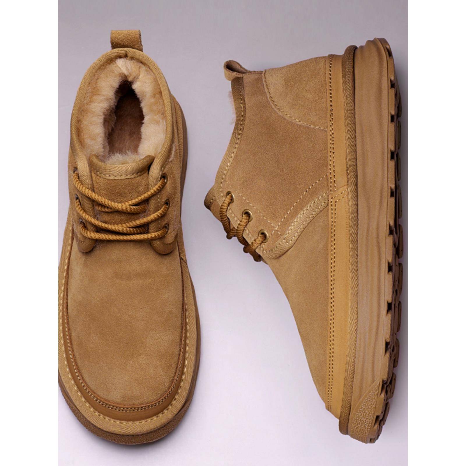 雪地靴男款皮毛一体加绒保暖厚底冬季防滑高帮真皮男士大棉羊毛鞋