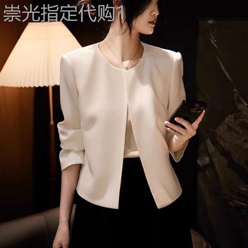 防晒西装外套女夏季薄款外搭高级感气质通勤职业长袖醋酸圆领上衣