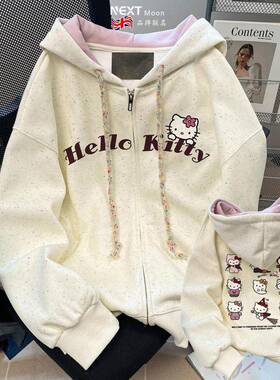 Next Moon英国联名韩系宽松可爱Kitty猫连帽卫衣开衫外套女春秋季