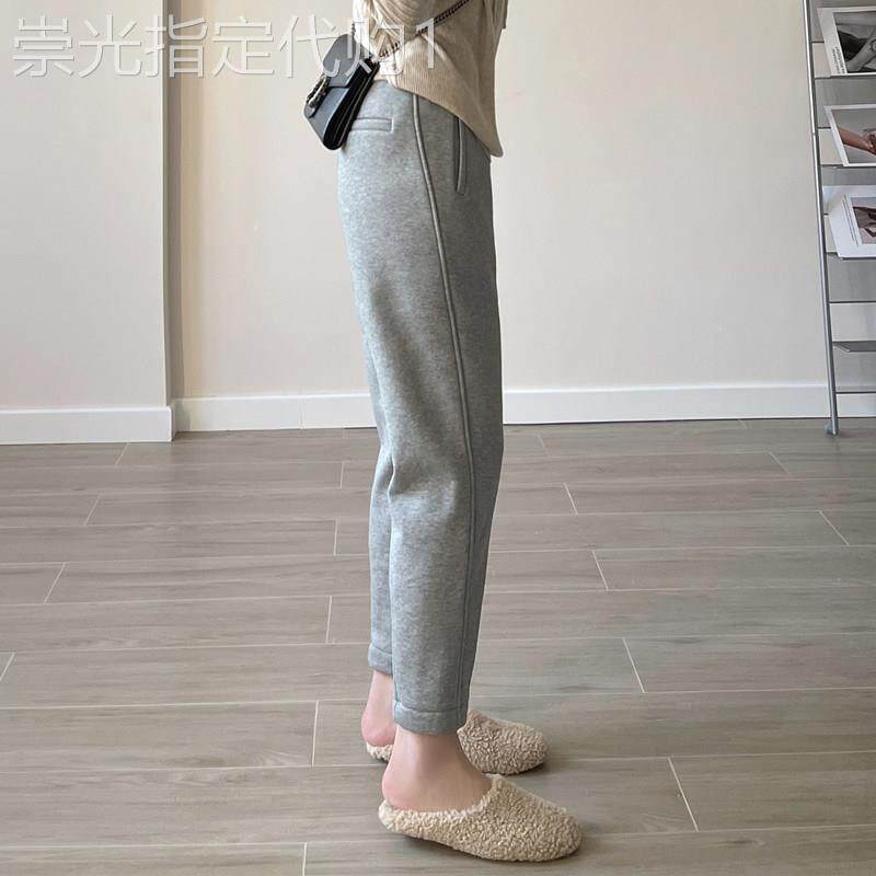 灰色运动裤女装2025秋季新款高腰宽松显瘦九分萝卜哈伦裤休闲卫裤