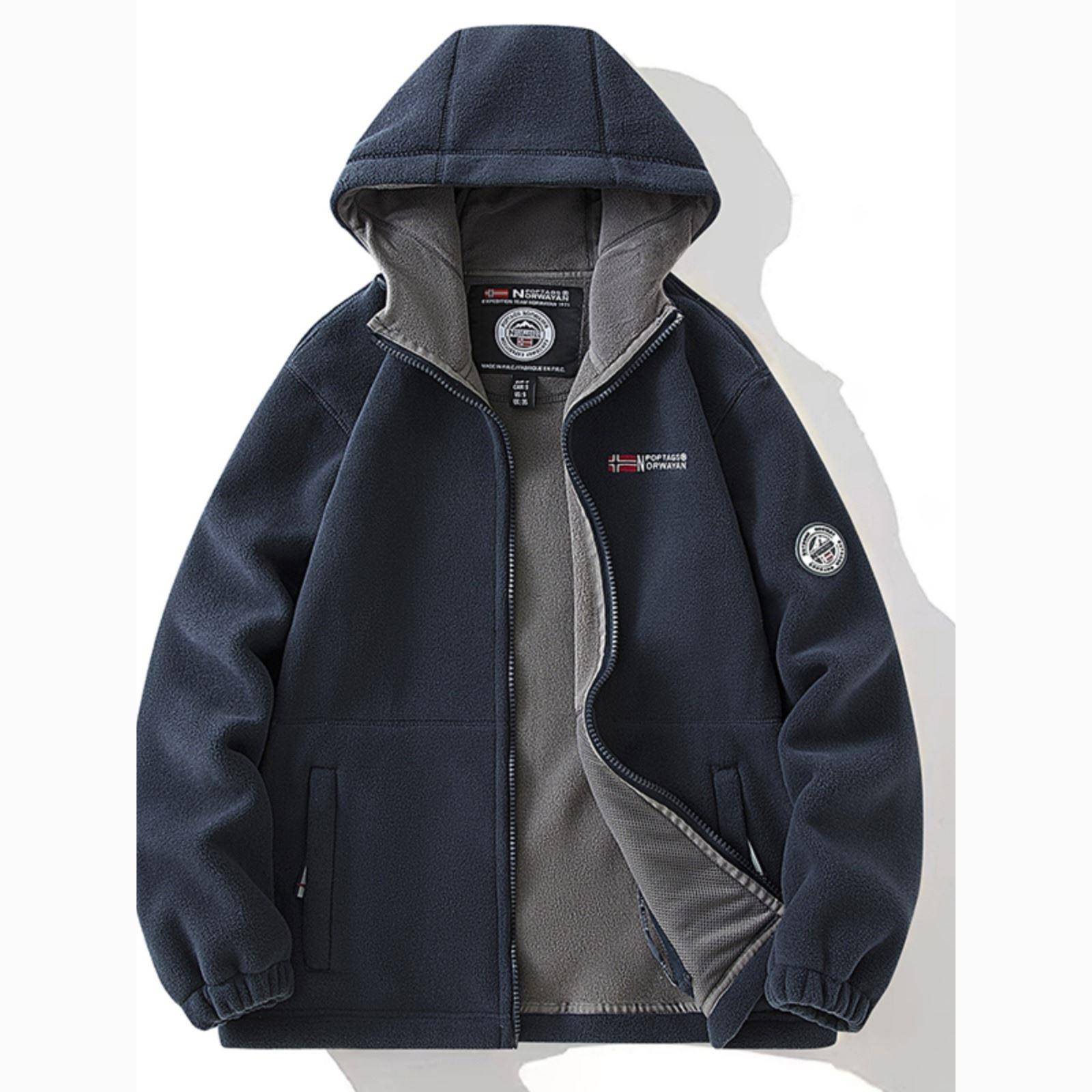 欧洲站~出口芬兰！双面摇粒绒外套男秋冬季加厚防风连帽抓绒夹克