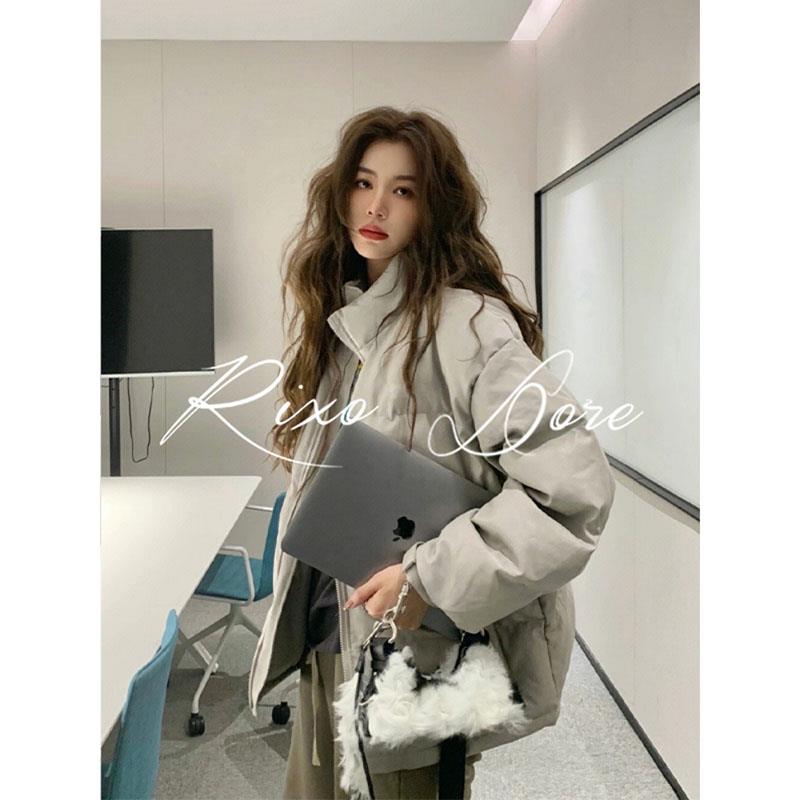 RIXO DORE法式新款小众高级感小个子加厚羽绒棉服灰色短款外套女