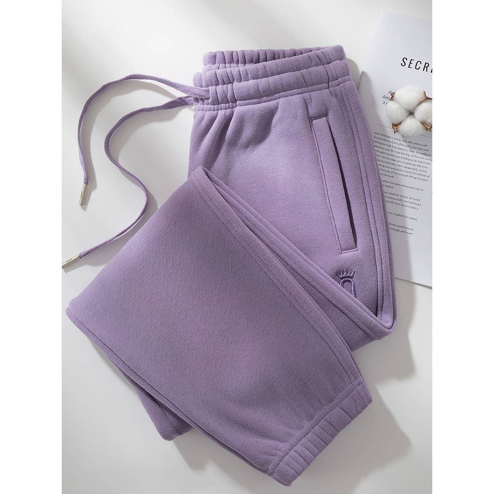 2025新款秋冬加绒运动裤紫色春秋款拉炼大码卫裤情侣同款冬季裤子