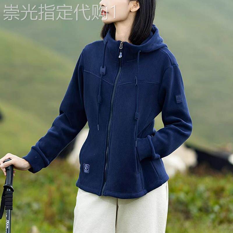 户外山系抓绒衣女秋冬加绒羊羔毛连帽运动衫2025新款摇粒绒开衫外