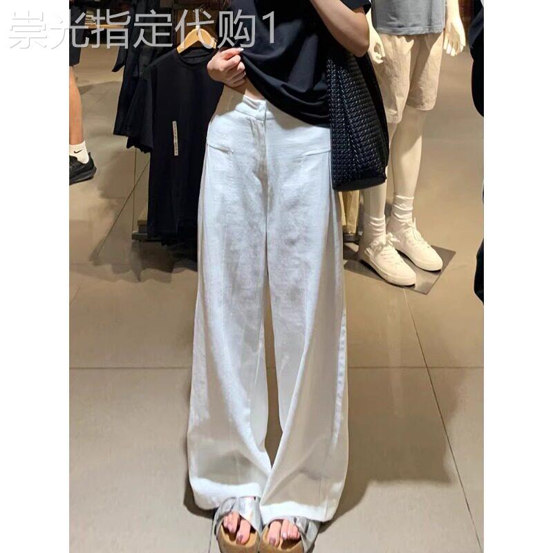 白色小个子阔腿裤女夏季2026年新款高腰宽松bf慵懒风休闲西装长裤