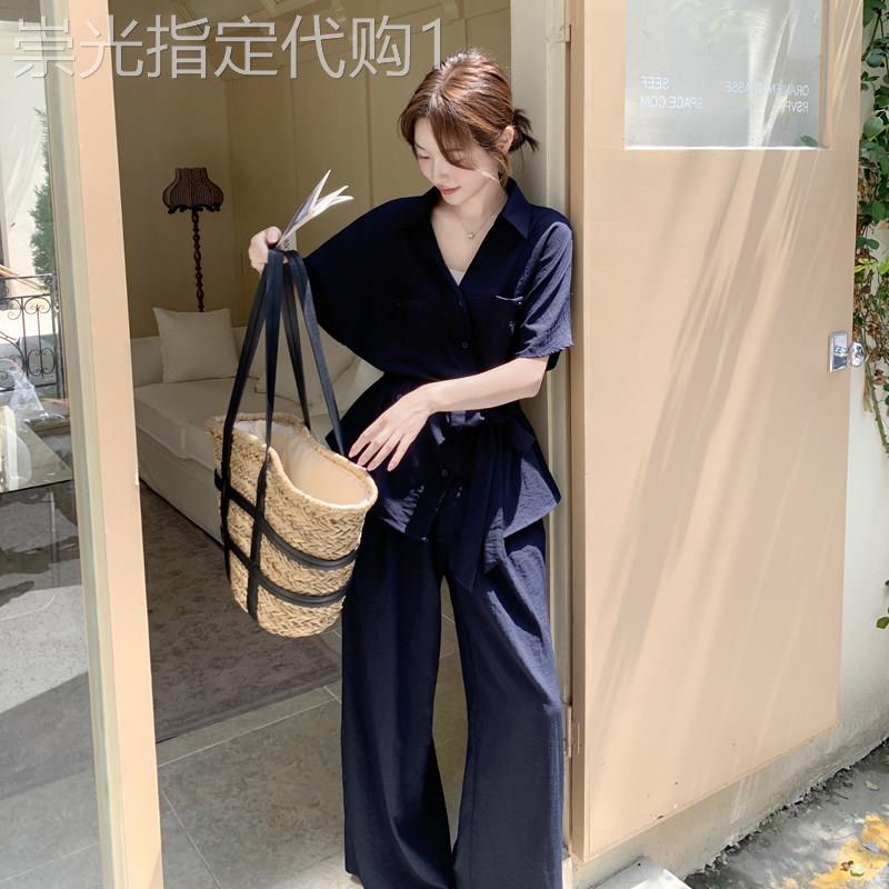 法式气质收腰短袖衬衫阔腿裤套装女2026夏薄款松弛感老钱风两件套