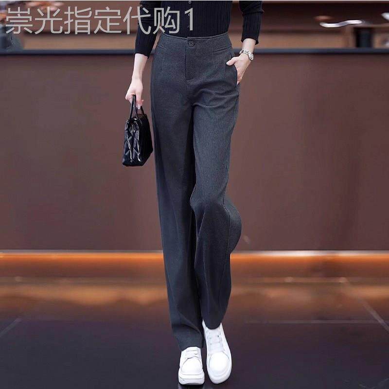深灰色毛呢窄版直筒裤女2025秋冬新款高腰垂坠感显瘦慵懒风阔腿裤