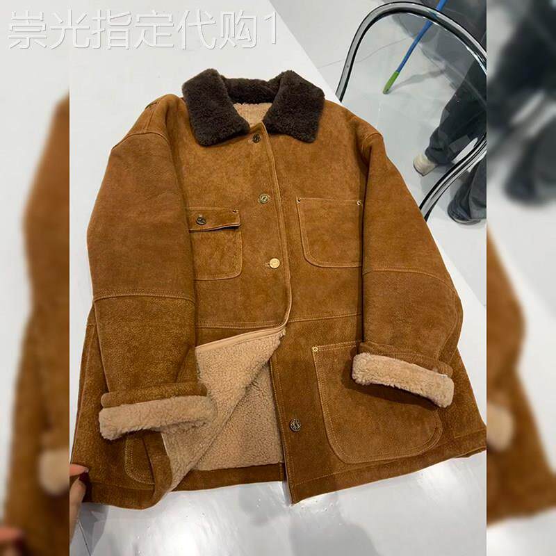 2025秋冬新款爆款小香风加厚皮毛一体中长款棕色羊羔毛外套女冬季