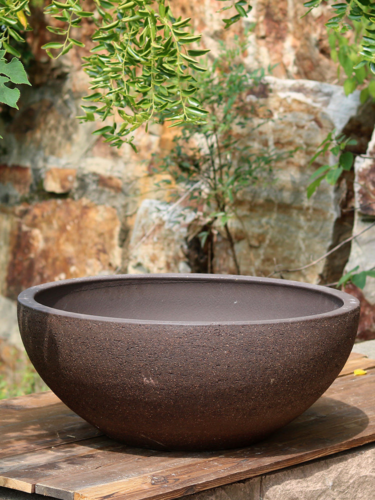 宜兴紫砂大花盆超大口径浅型敞口盆钵荷花睡莲古法养金鱼缸矮圆盆