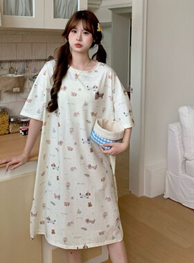 26年夏季新品女睡裙纯棉短袖长款睡衣140斤以内宽松大码家居服