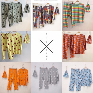 长袖 25年春秋新品 纯棉家居服出口外单韩国布袋睡衣两件套休闲宽松