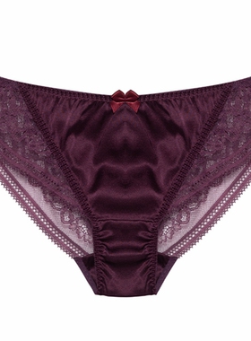 碧缇卡桑蚕丝性感女士低腰三角内裤蕾丝舒适透明春夏好看紫色裤头