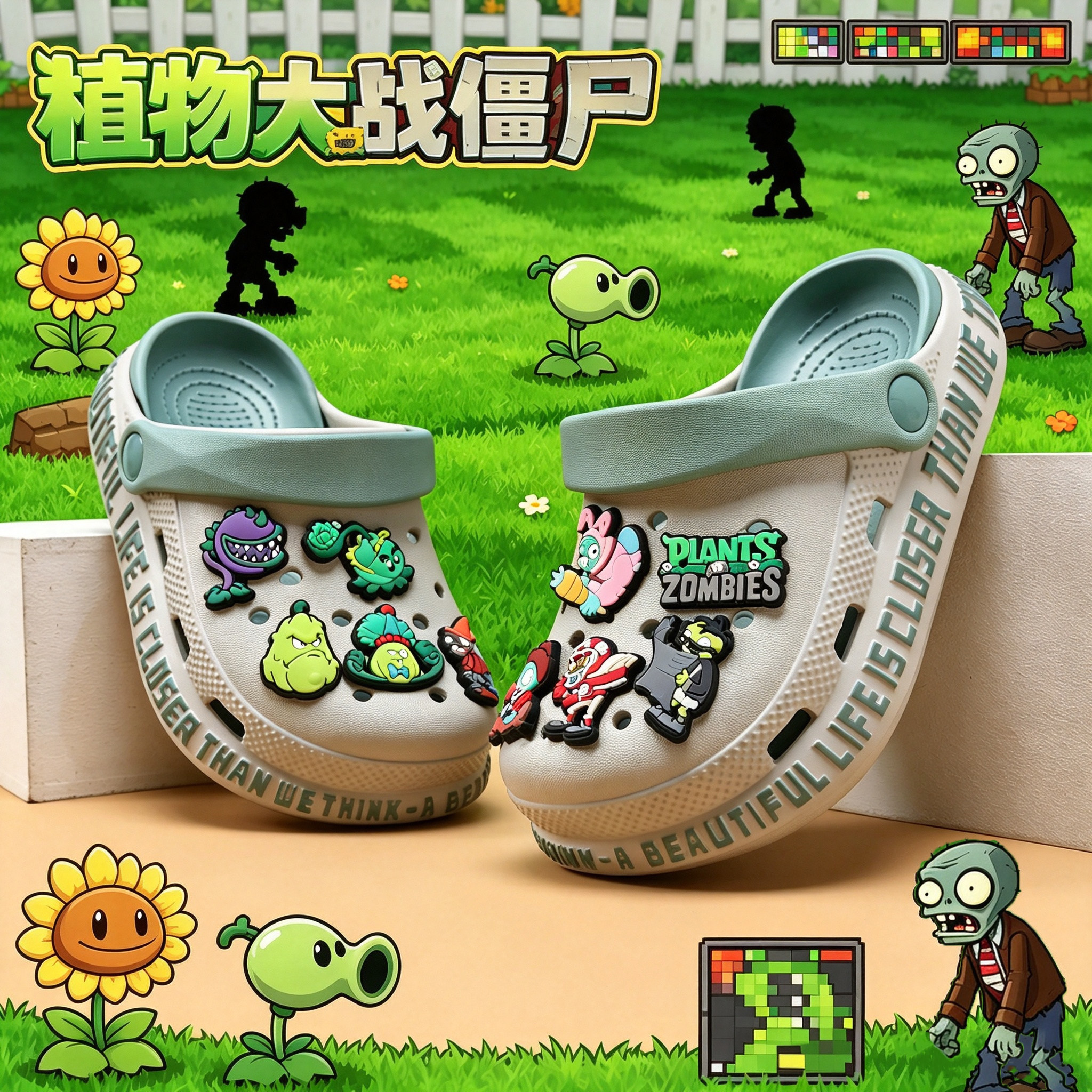 植物大战僵尸儿童洞洞鞋男童拖鞋夏季新款防滑凉鞋外穿沙滩鞋男孩