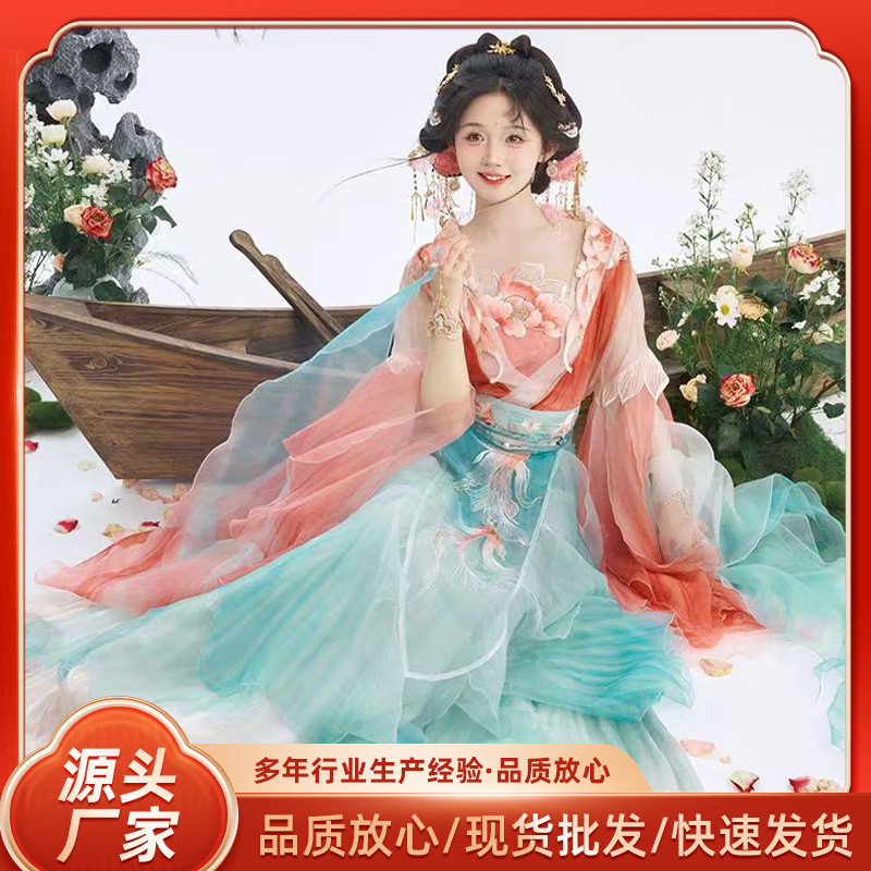 新款洛神锦鲤改良汉服仙气写真拍摄服饰半裙荷花清新裙夏季服饰