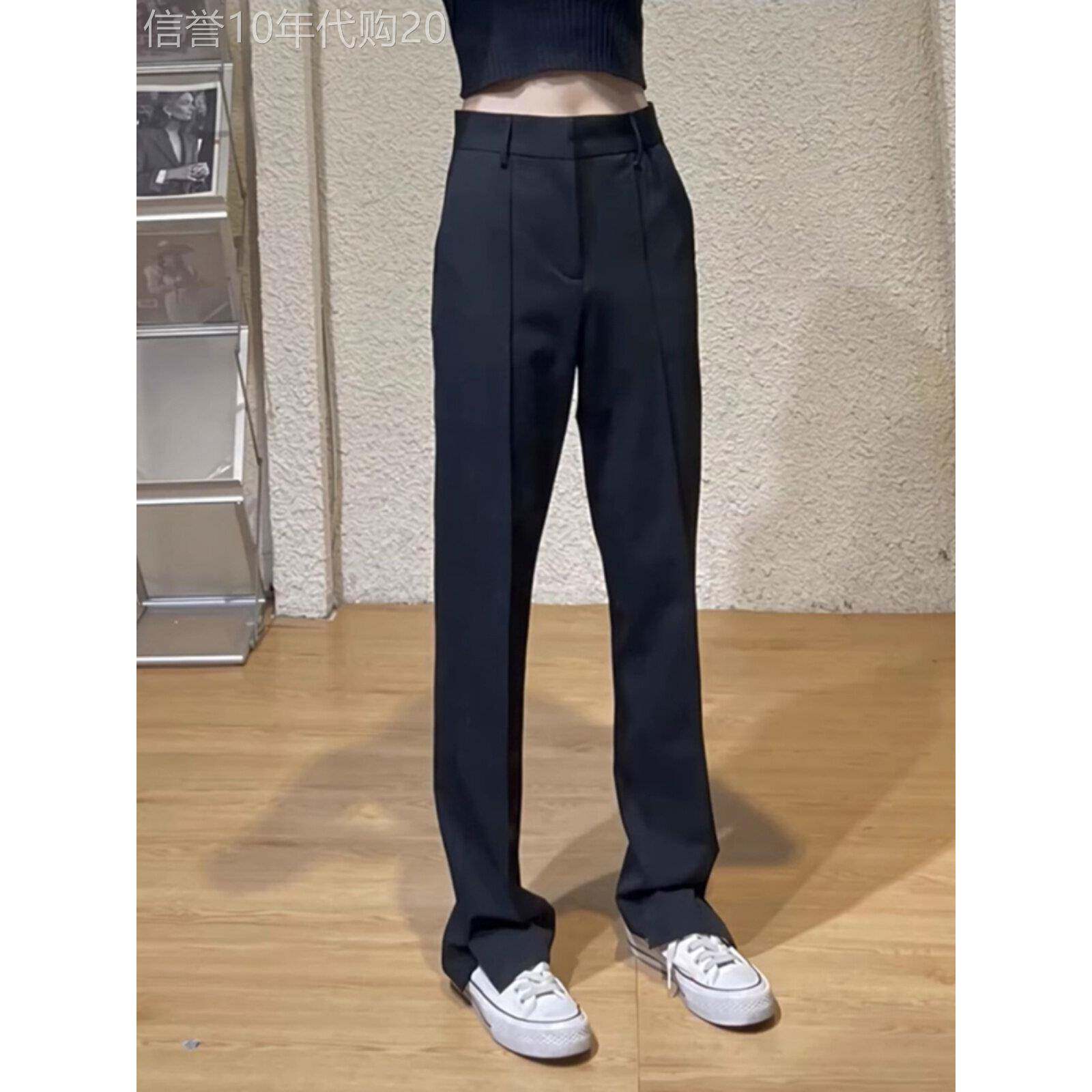 黑色西装裤女春秋新款高级感高腰显瘦百搭垂感窄版休闲直筒开叉裤