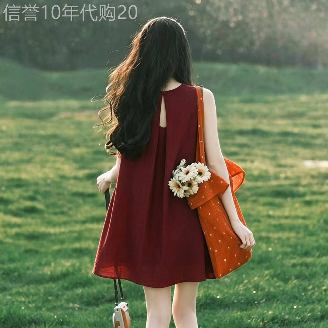 法式红色系带无袖连衣裙女夏季2026新款小个子大方得体绝美短裙子