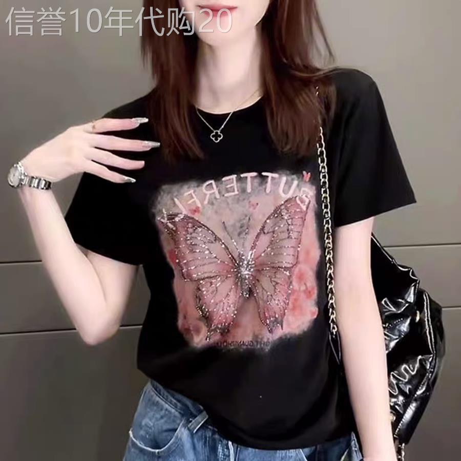 时尚烫钻印花短袖t恤女夏2026新款百搭洋气减龄体恤衫显瘦上衣女