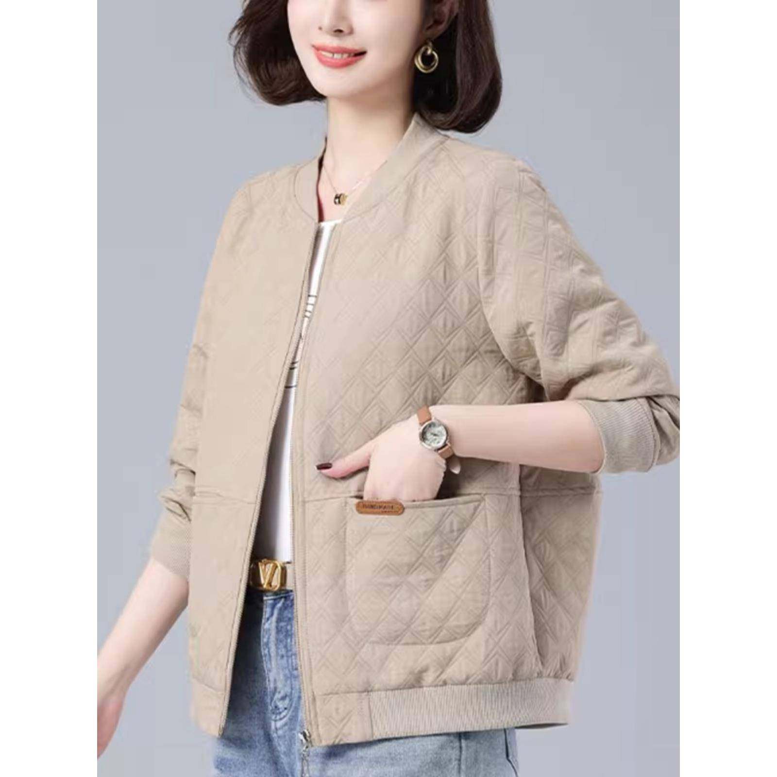 圆领短外套2025女秋冬款时尚夹棉棒球服宽松简约小个子女夹克开衫