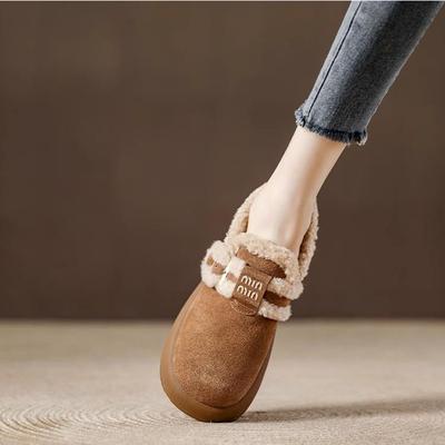 西班牙小众品牌ONGYSL小香风毛毛鞋女冬季加绒皮面耐看耐穿新款