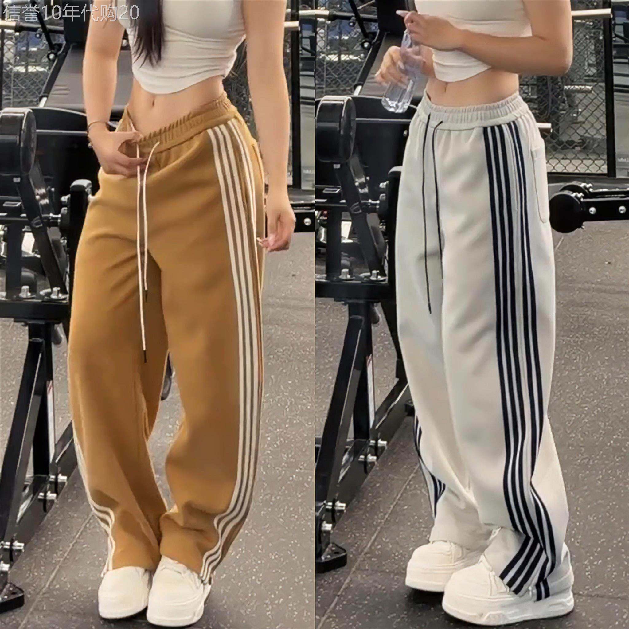 潮牌秋季侧条纹撞色运动休闲裤男美式潮牌宽松显瘦百搭微阔直筒裤