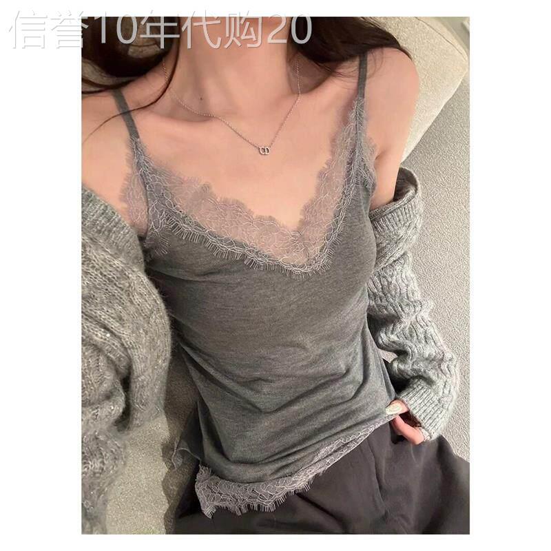 蕾丝v领吊带背心女春夏季新款大码修身显瘦外穿内搭打底无袖上衣