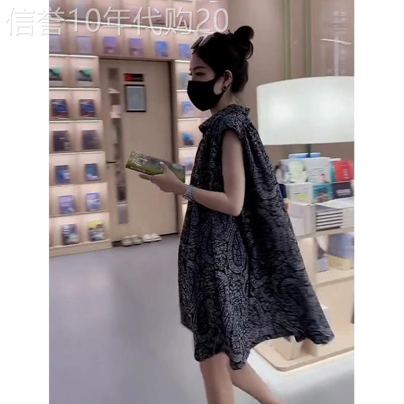 黑色碎花无袖洋装女士夏季欧货大尺码胖mm显瘦复古高级感衬衫裙子