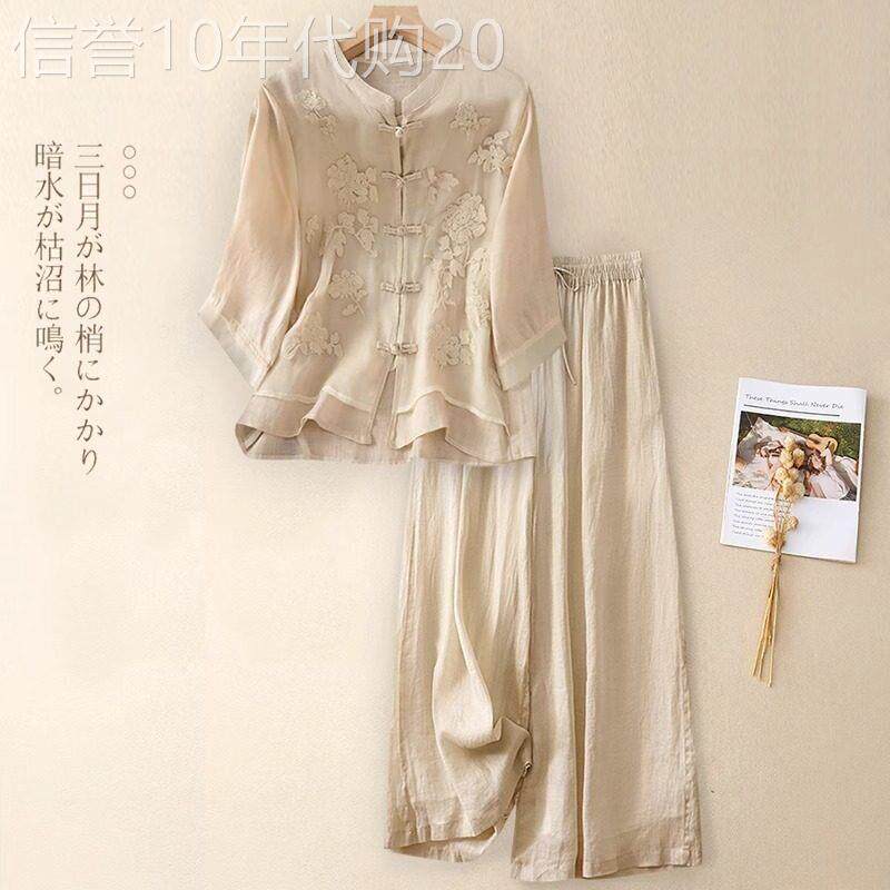 欧洲站新中式国风棉麻休闲时尚套装女2026新款夏季亚麻运动两件套