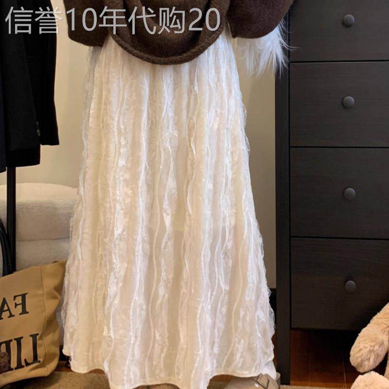 高级感肌理感蕾丝半身裙女大尺码2025秋季温柔风A字长裙白色仙女