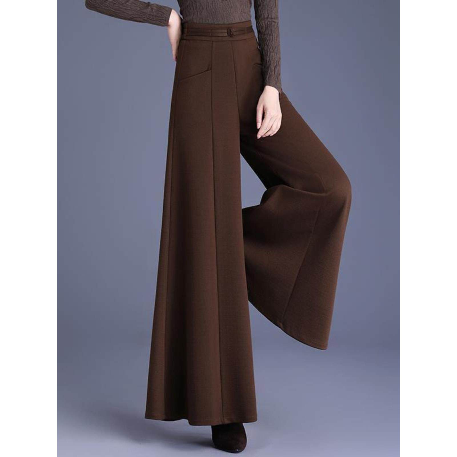 加厚毛呢阔腿裤秋冬季宽松中年妈妈洋气高腰高级感黑色女士裤子