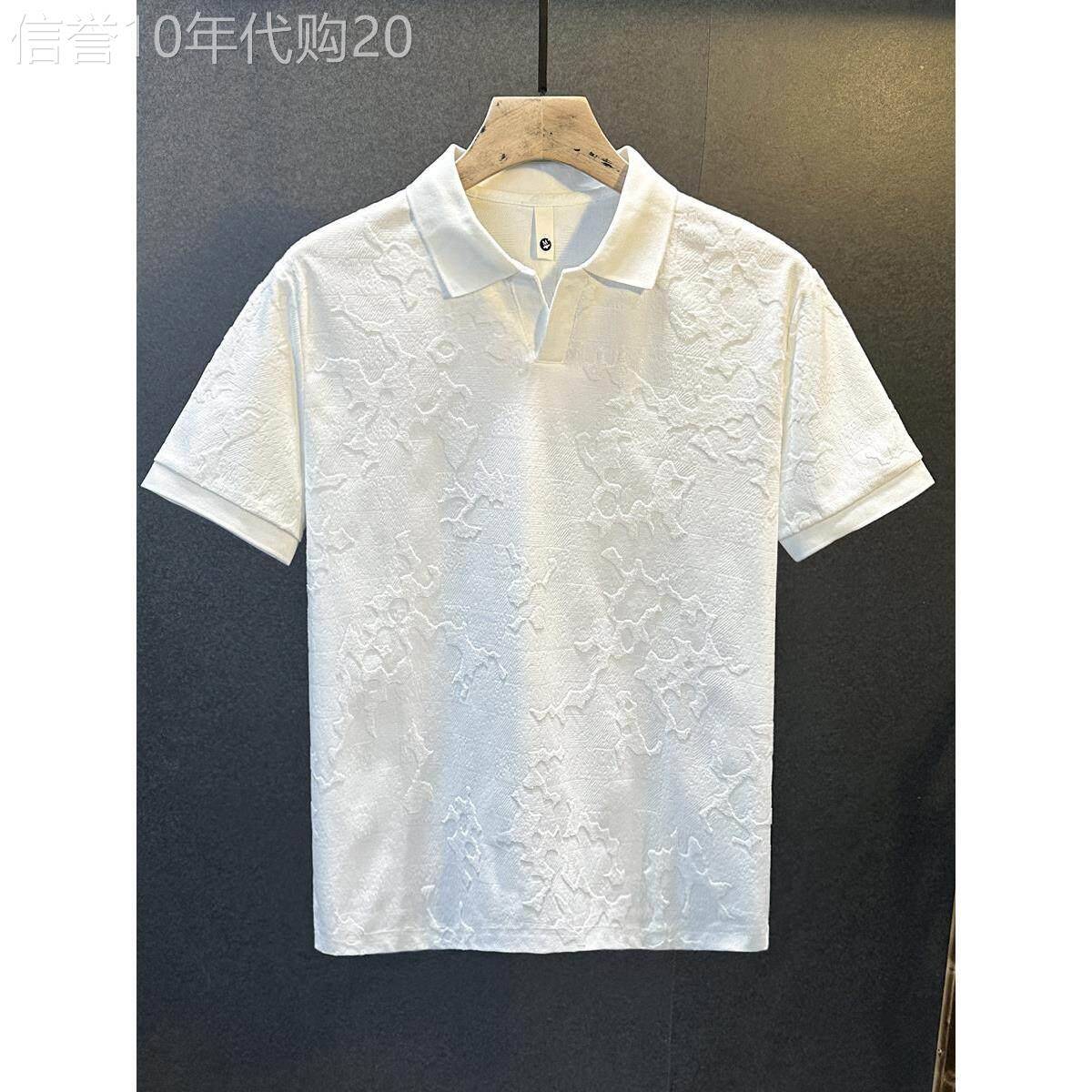 代购小V领提花肌理感Polo衫男士夏季薄款休闲短袖T恤轻熟风T恤衫